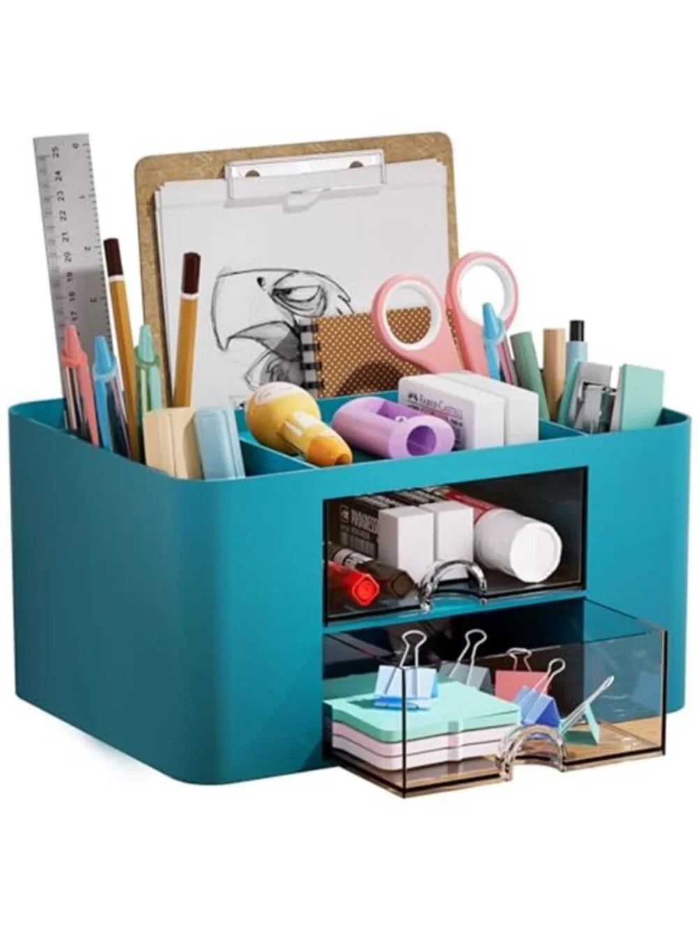 Pen Organizer with 2 Drawer, Multi-Functional Pencil Holder for Desk